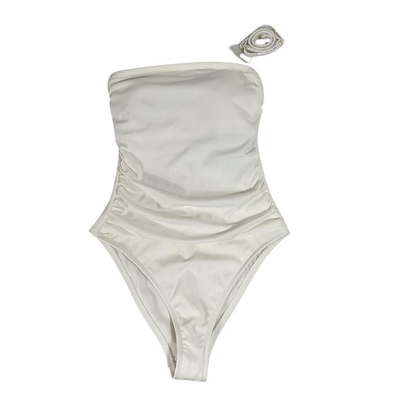 Shade & Shore High Leg Cheeky Strapless One-Piece Swimsuit Off White Small NWT - Picture 1 of 12